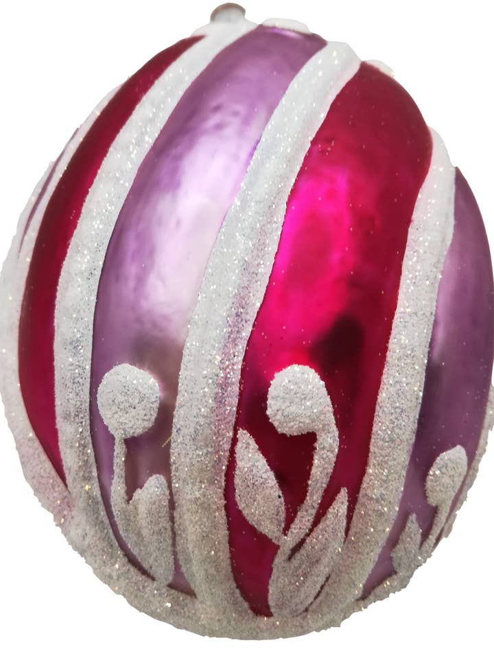 White Blossom Egg Shaped Glass Christmas Ornament for wholesale by Mia's Polish Treasures