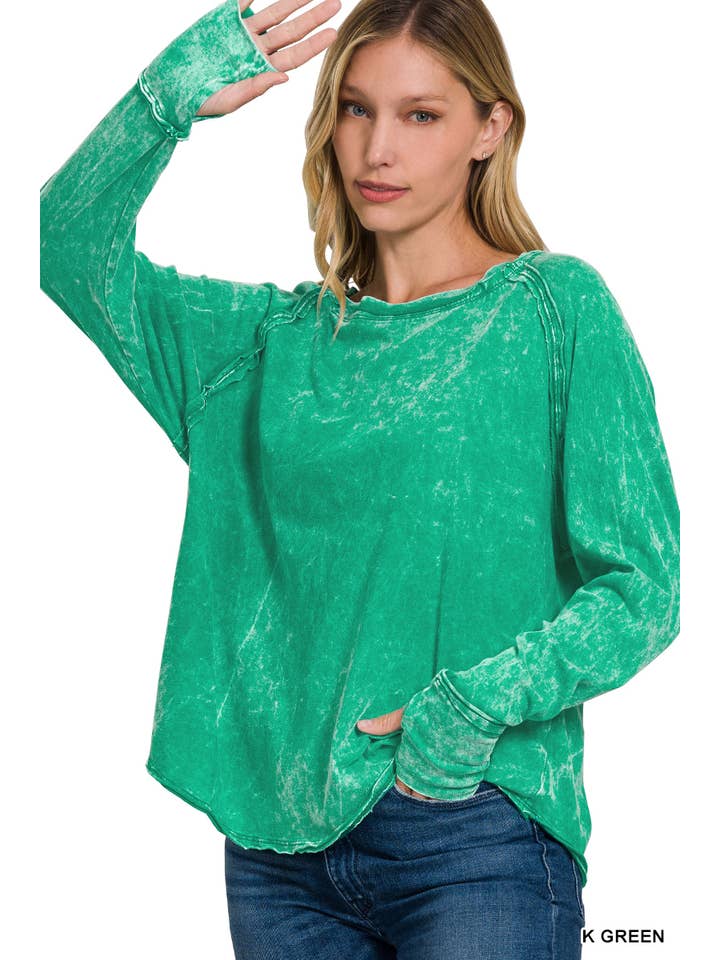 42POPS - Wholesale Tunic - Women's - ..._ WASHED LONG SLEEVE TOP WITH THUMB HOLE CUFFS8