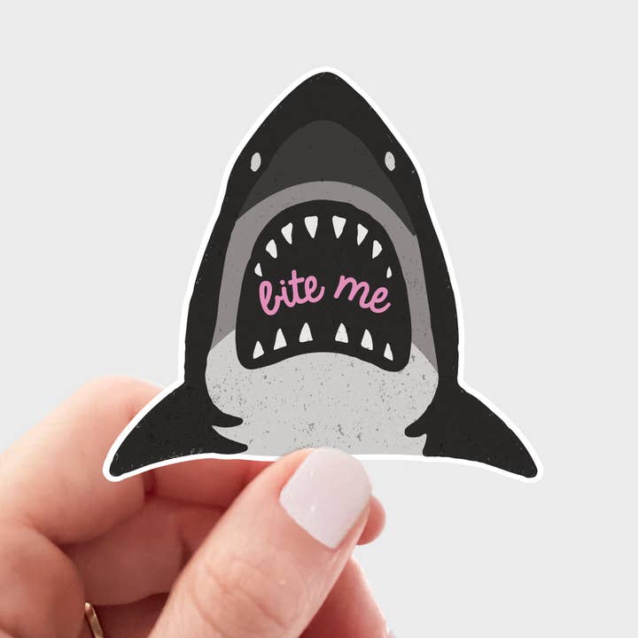 Bite Me Sticker - shark, ocean, funny, coast, great white for wholesale by Yarnival