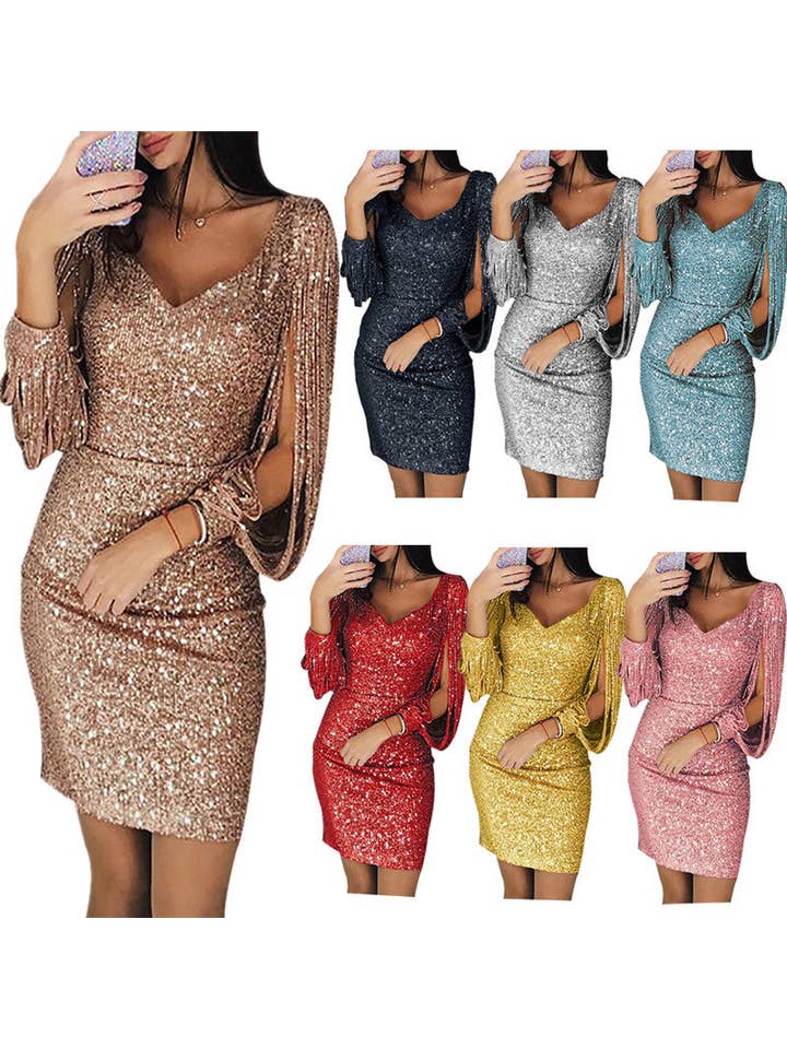 MB Fashion Wholesale - Wholesale Dress - Women's - MB FASHION SEQUIN TASSEL PARTY DRESS 1901