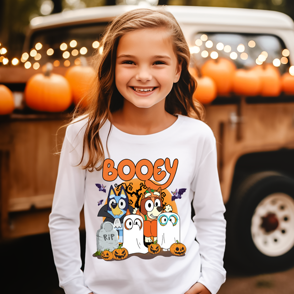 AvaryMaeInspirations – wholesale Screen-printed t-shirt – Kids – Booey Halloween Tee Shirt, Bluey Unisex Youth Ghost Tee2