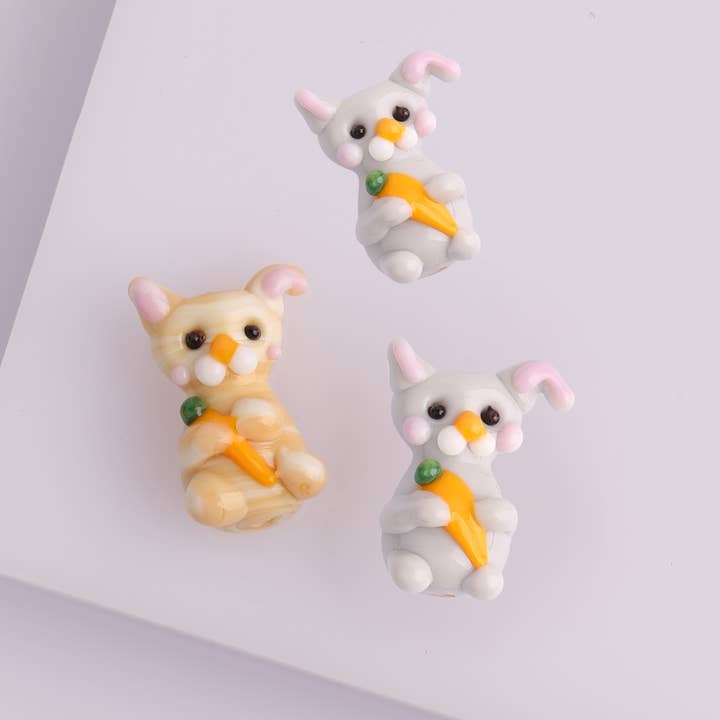 Adamodart - Wholesale Individual Charm/Pendant - Glass Rabbit carrot Bead, spacer bunny charm, DIY jewelry