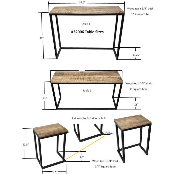 Wilco Home – Mesa consola por atacado – Conjunto de 4 peças: aparador, banco e duas mesas laterais gêmeas recicladas5
