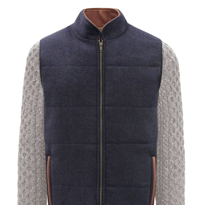 Navy Shackleton Jacket with Rocky Road Cable Knit Sleeve for wholesale by Celtic Tweed