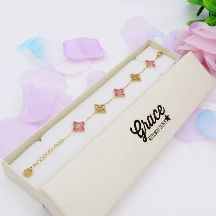 Daemon srls - Wholesale Charm/Dangle Bracelet - LILY SHINE ~ Bracciale flowers in ACCIAIO inossidabile smaltato + cubic zirconia1