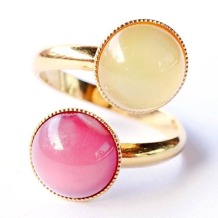 Boheme dobbelt ring med gul-lyserød cabochon for engroshandel hos SoHo Schmuckmanufaktur