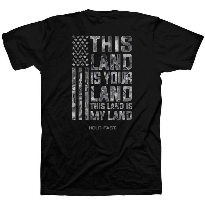 Black HOLD FAST Mens T-Shirt This Land for wholesale on Faire