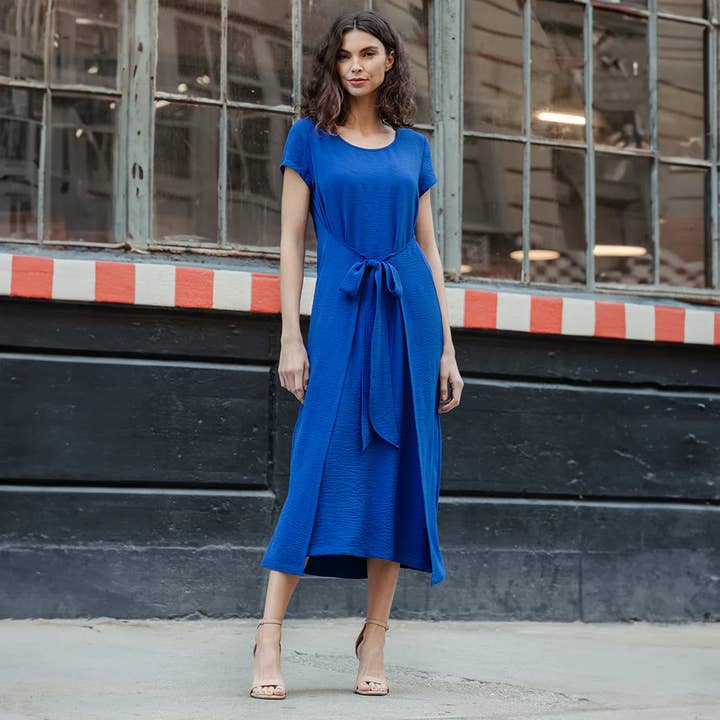 Clara Sunwoo - Wholesale Dress - Women's - DR184R - Soft Textured Rayon - Wrap Overlay Center Tie Dress