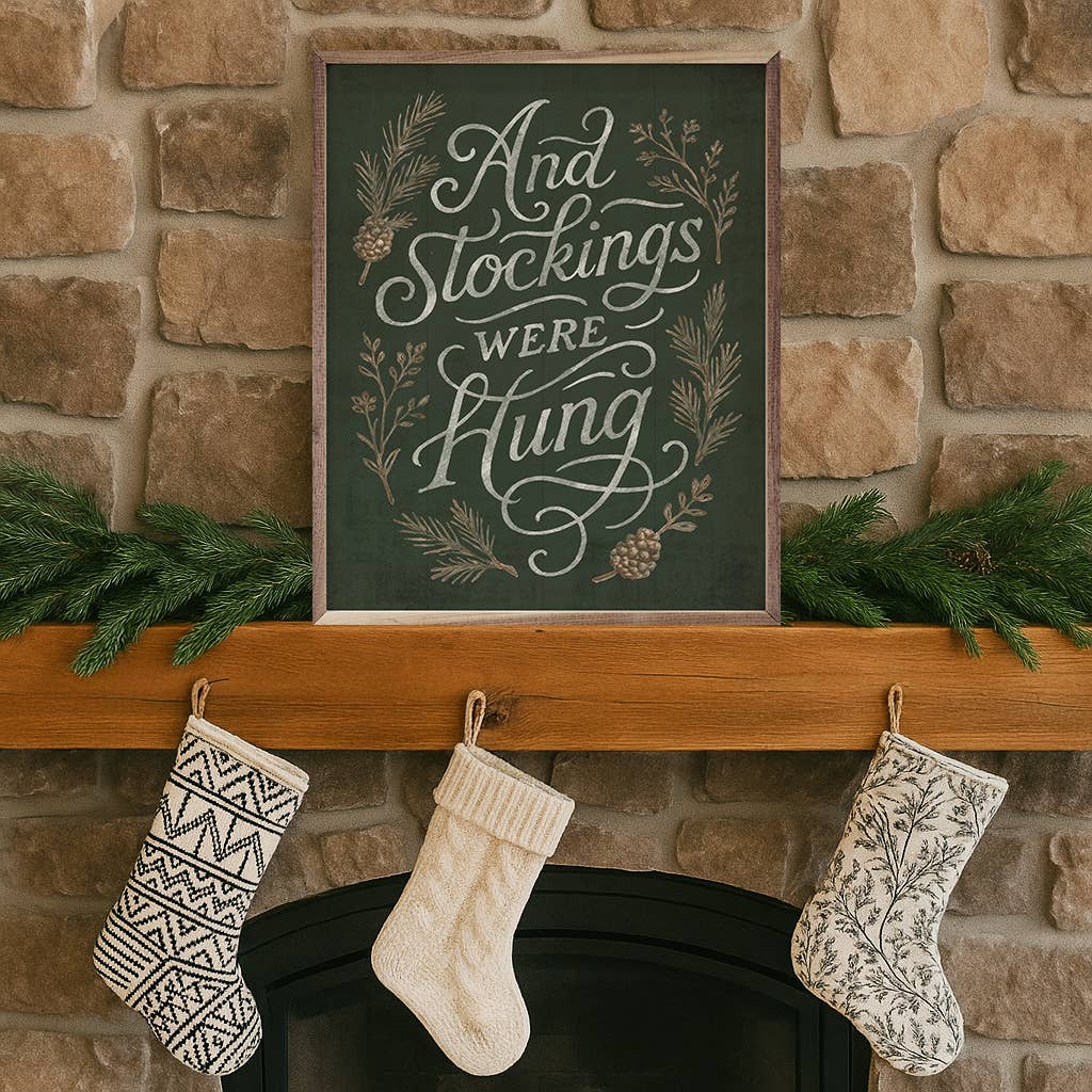 Kendrick Home - Wholesale Wood Wall Art - And Stockings Were Hung Green2