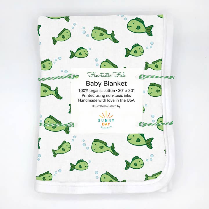 Manta para bebé de algodón orgánico Fin-tastic Fish, animales pescando para venta al por mayor de Sunny Day Designs