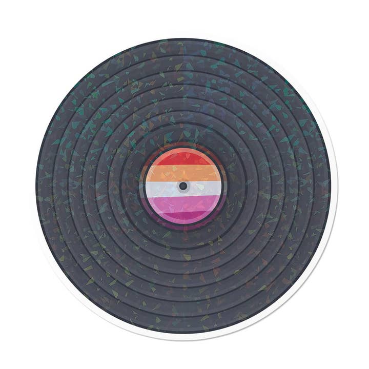 Lesbisk skiva | Retro holografisk klistermärke för HBTQ+-musik för wholesale av That Queer Card Co