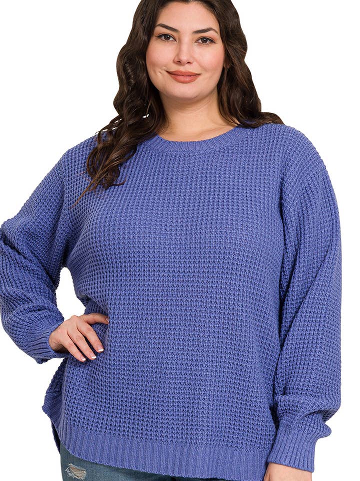 42POPS - Wholesale Knit Sweater - Women's - ",,,....Plus size Basic Waffle Sweater33