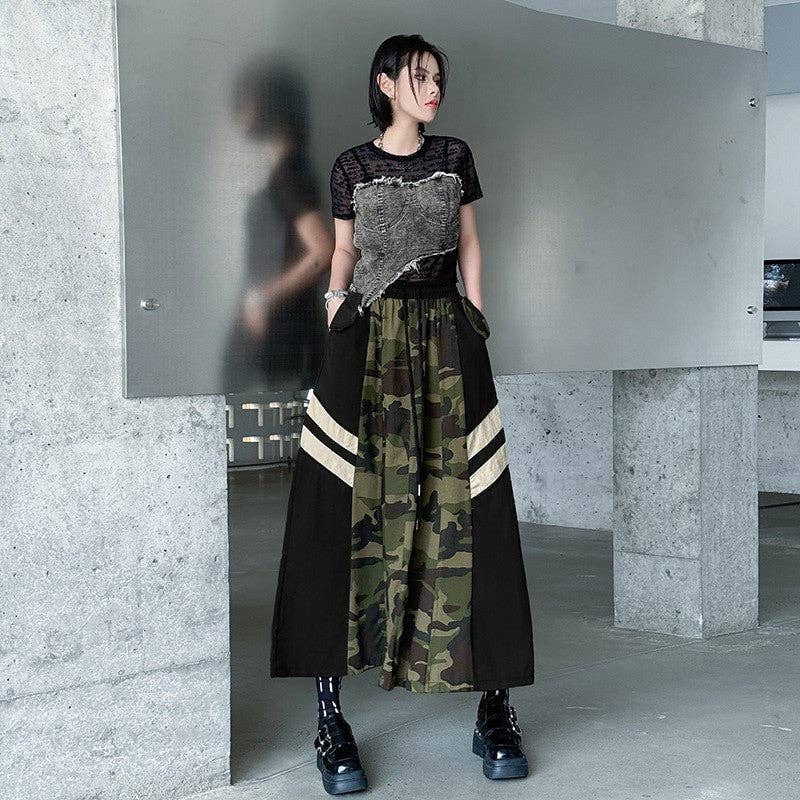 Sheer Trend - Wholesale Skirt - Women's - Camouflage Leopard Denim High Waist Skirt2