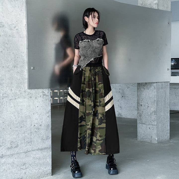 Sheer Trend – Engroshandel Nederdel - Dame – Camouflage leopard denim nederdel med høj talje2