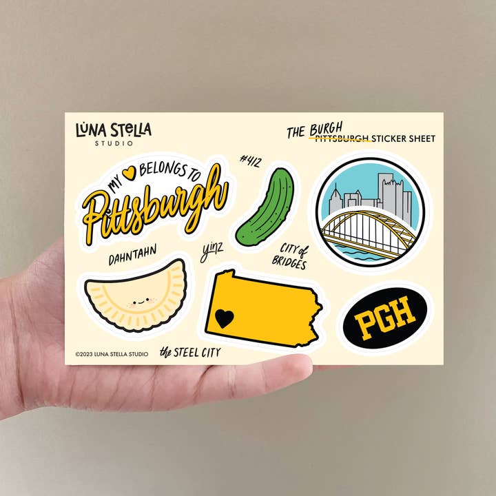 Luna Stella Studio - Wholesale Sticker - Black and Gold Pittsburgh Vinyl Sticker Sheet