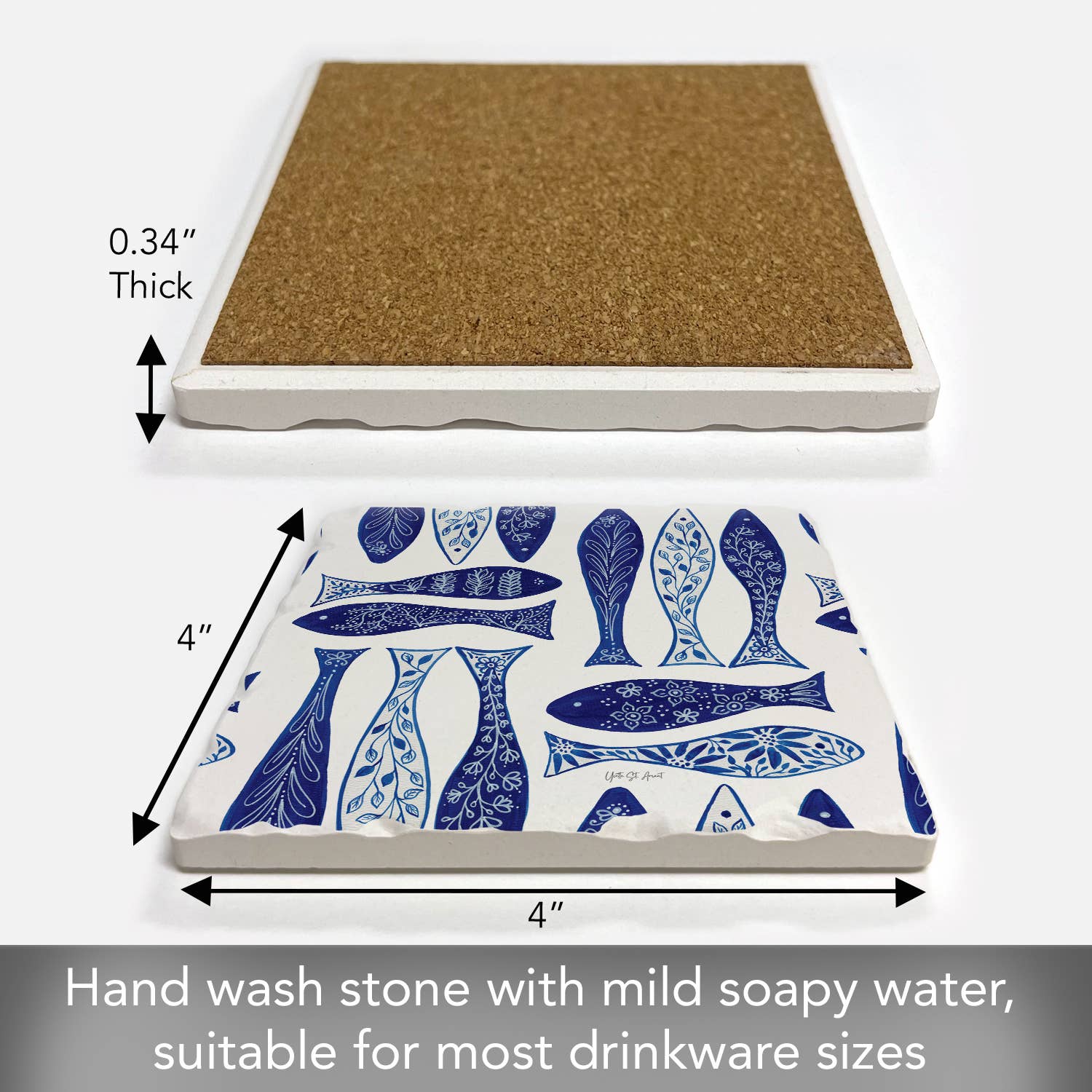 CounterArt/Highland Home/Thirstystone - Vendita all'ingrosso Sottobicchiere - Sottobicchiere in Piastrella Assorbente Singolo "Pesce Blu"3