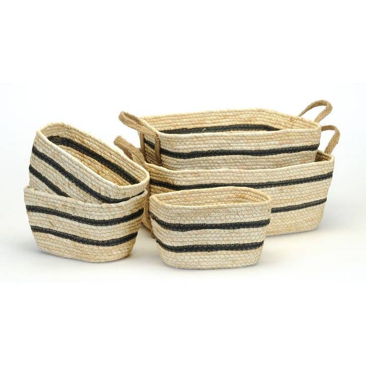 Bacon Basketware - Wholesale Basket - SET OF 5 RECTANGULAR STRIPE STRAW BASKETS
