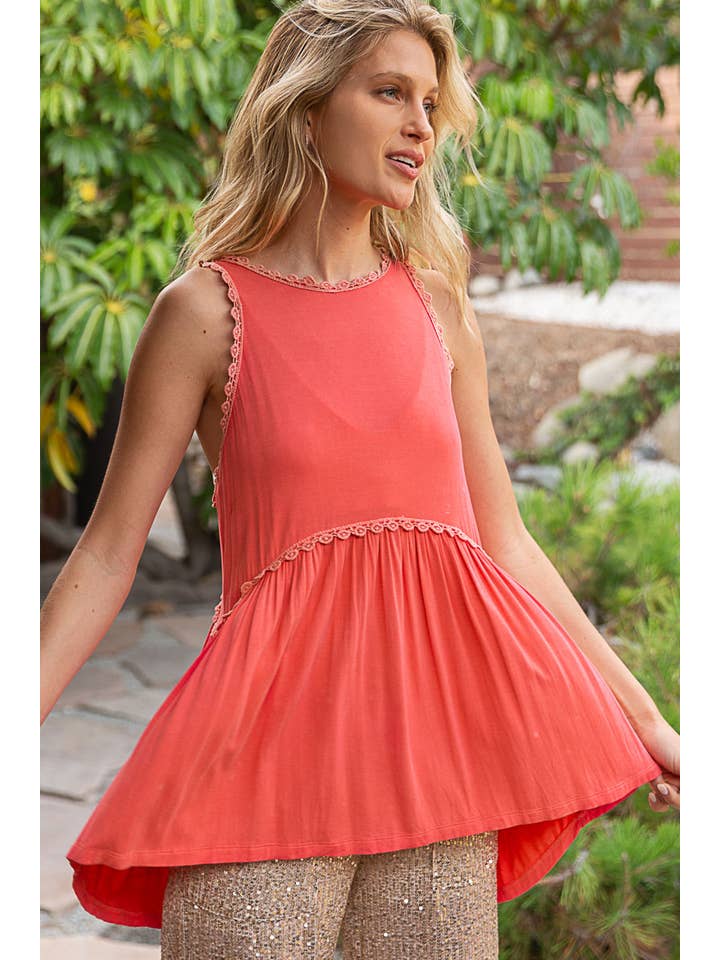 Pol Clothing - Wholesale Tank Top - Women's - Sweet and Simple Babydoll Knit Sleeveless Tank Top SALE