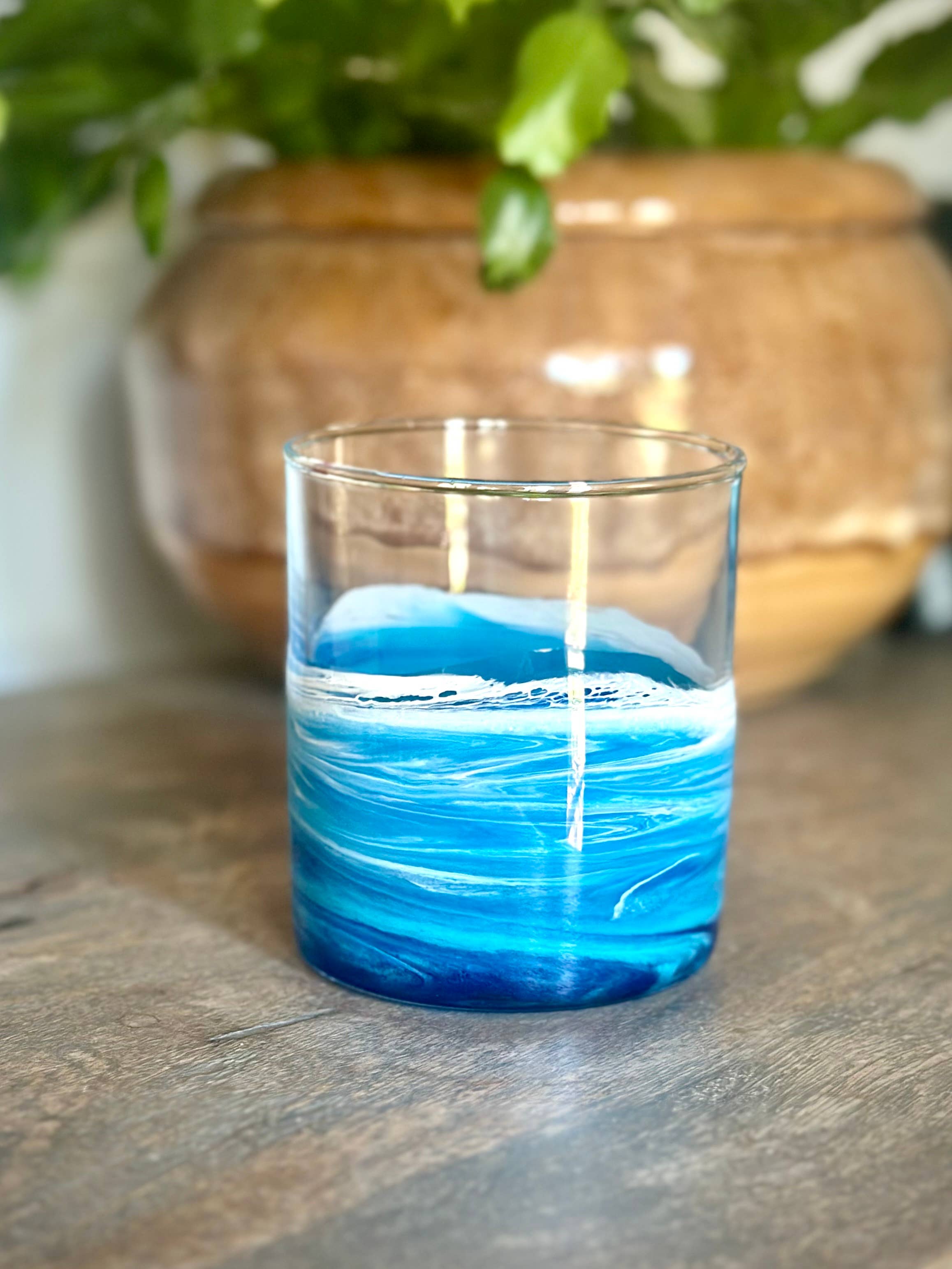 Artful Nests - Wholesale Cocktail/Liquor Glass - Coastal Inspired Rocks Glass with Resin Waves - Glassware 4