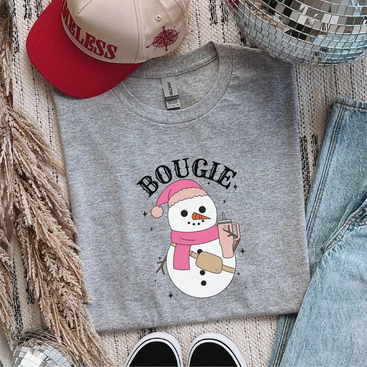Bougie Snowman DTF Transfer – Stylish Winter Design for wholesale by Nashville Design House