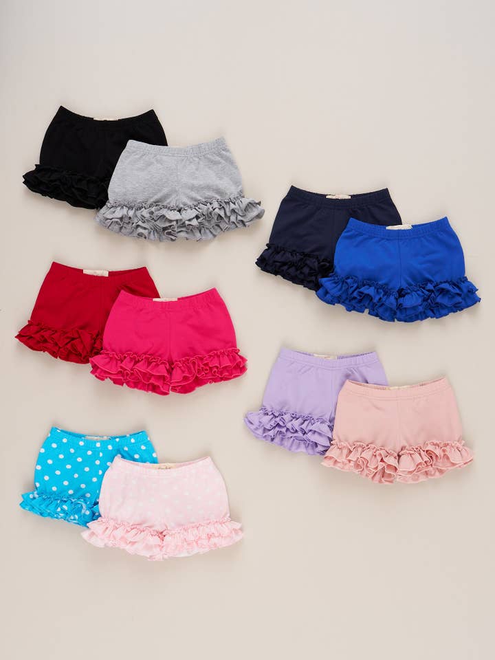 Marie Nicole Clothing - Wholesale Shorts - Kids - Ruffle Hem Cotton Shorts - Heather Grey