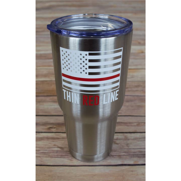 Thin Red Line Travel Mug -- Steel for wholesale by Sweet Caroline Boutique