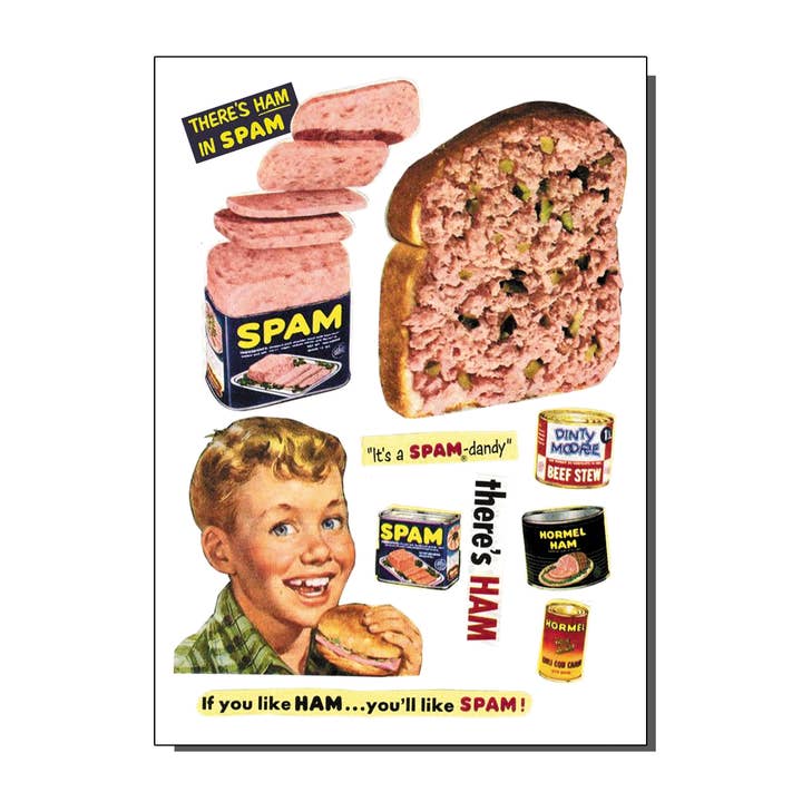 Spam Kitsch Greetings Card for wholesale by Bite Your Granny