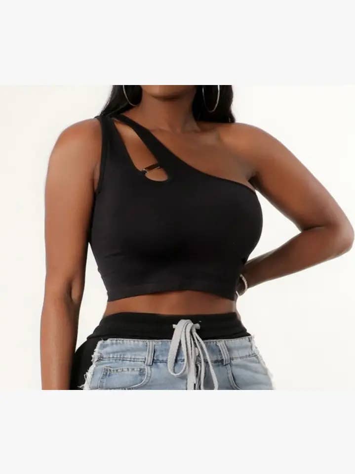 Débardeur court à une épaule avec double bretelle et détails métalliques 94 pour la vente par JBLA FASHION