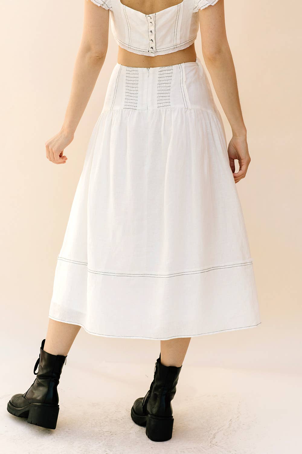 White JS3926- Monochromatic Stitched Detail Maxi Skirt for wholesale on Faire3