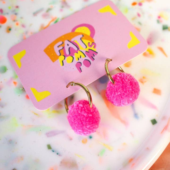 Aros pequeños con pompones de color rosa caramelo para venta al por mayor de Fat Pom Poms