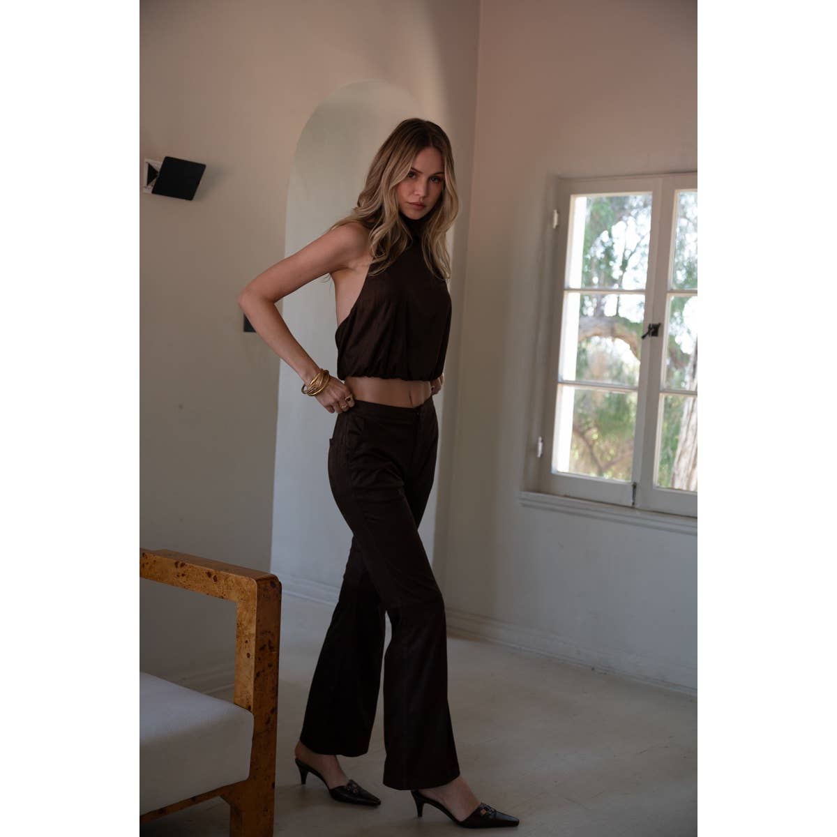 CHOCOLATE Faux Suede Halter High Neck Top for wholesale on Faire8