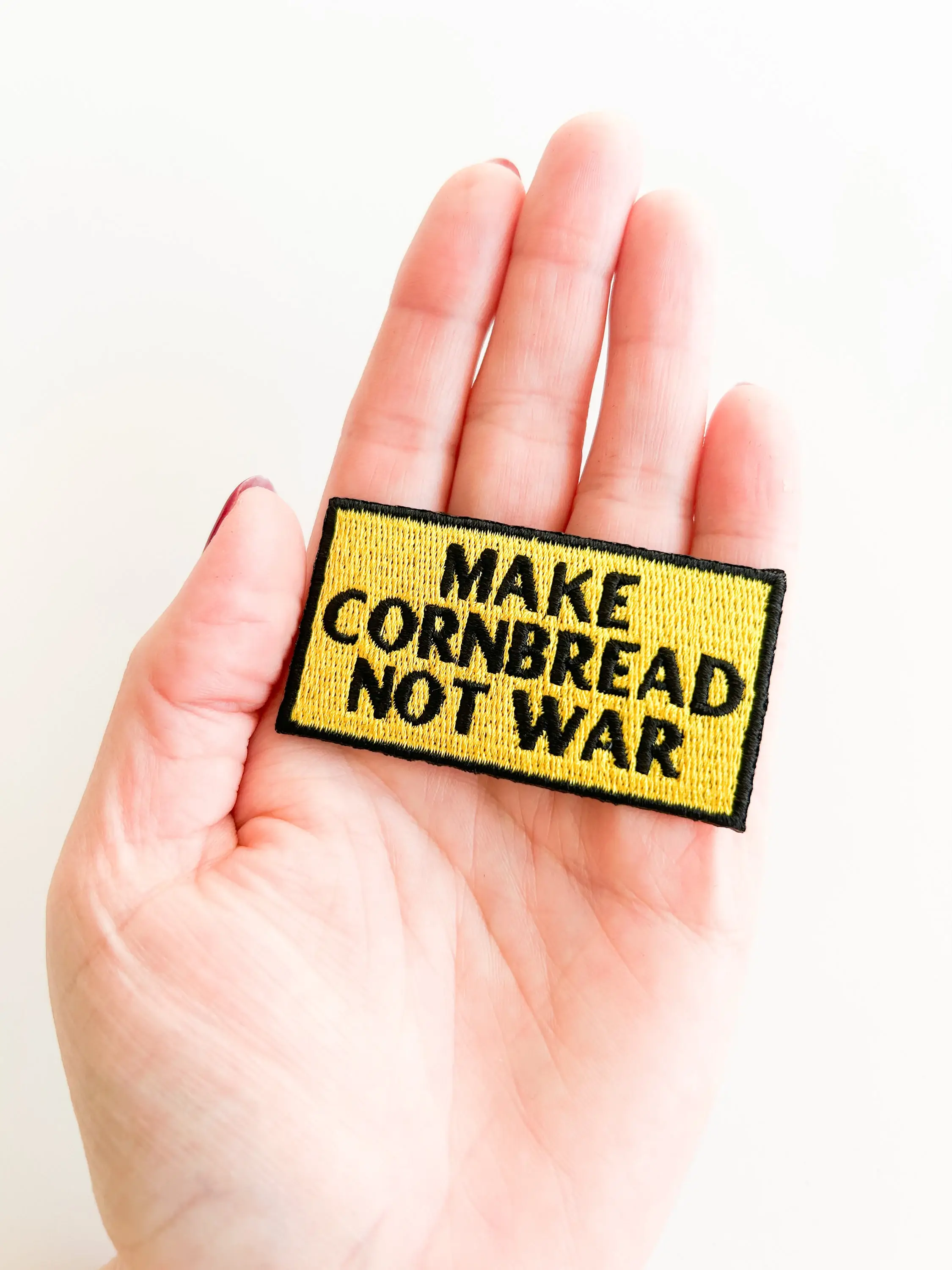 Field Trip Threads - Wholesale Patch - Embroidered "Make Cornbread Not War" Iron-on Sew-on Patch2