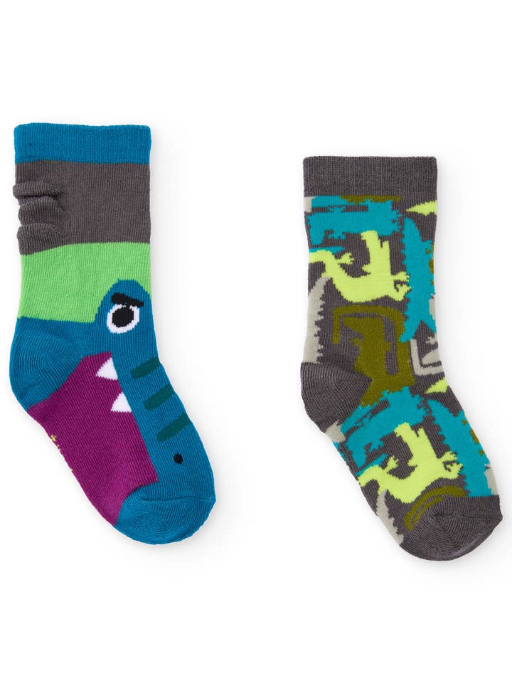 Sæt børnestrømper med dinosaurdesign og reliefmønstre for engroshandel hos tuc tuc