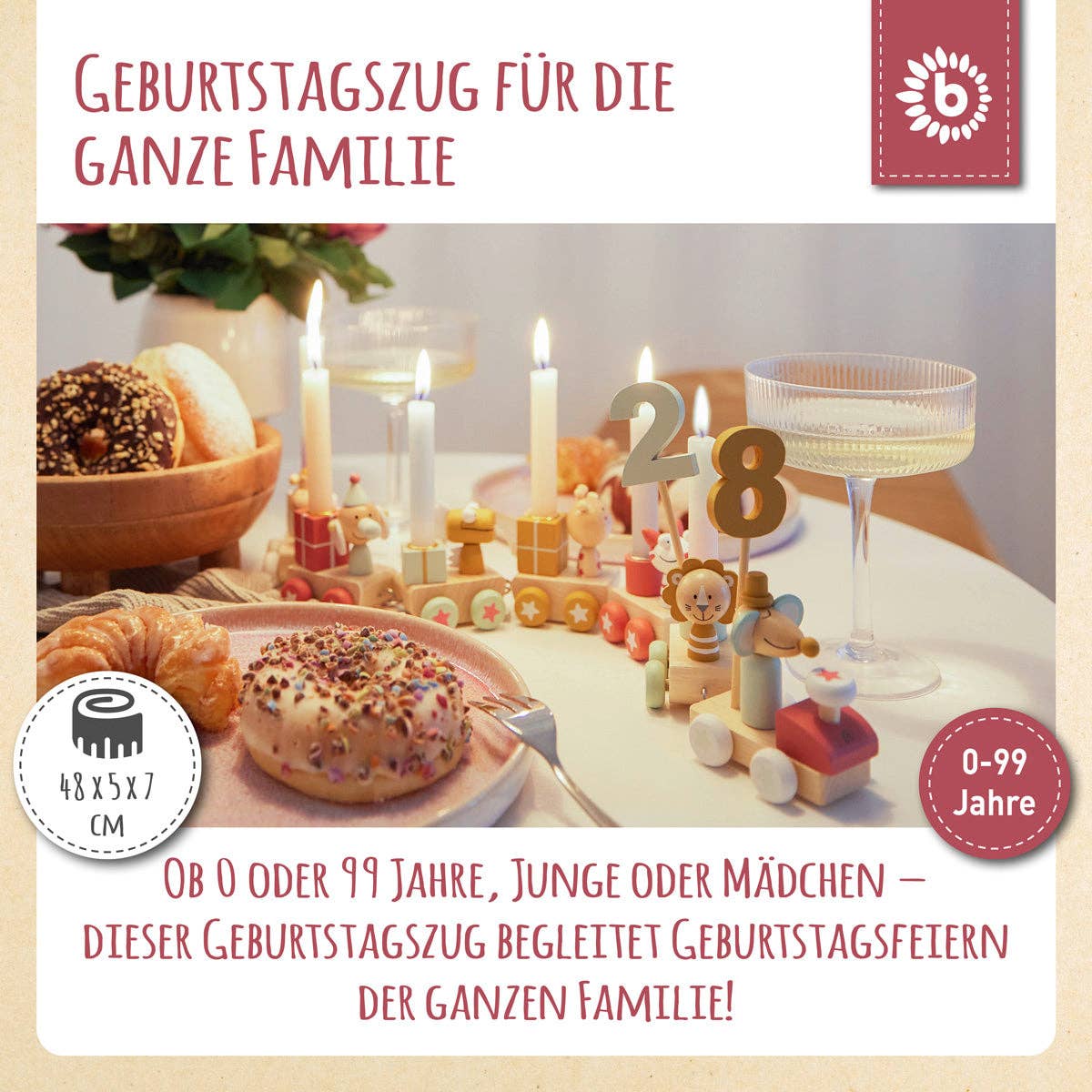 Bieco Spielwaren - Wholesale Toy Set - Kids - Birthday Train Wood Berry 0-99 with 6 Candles2