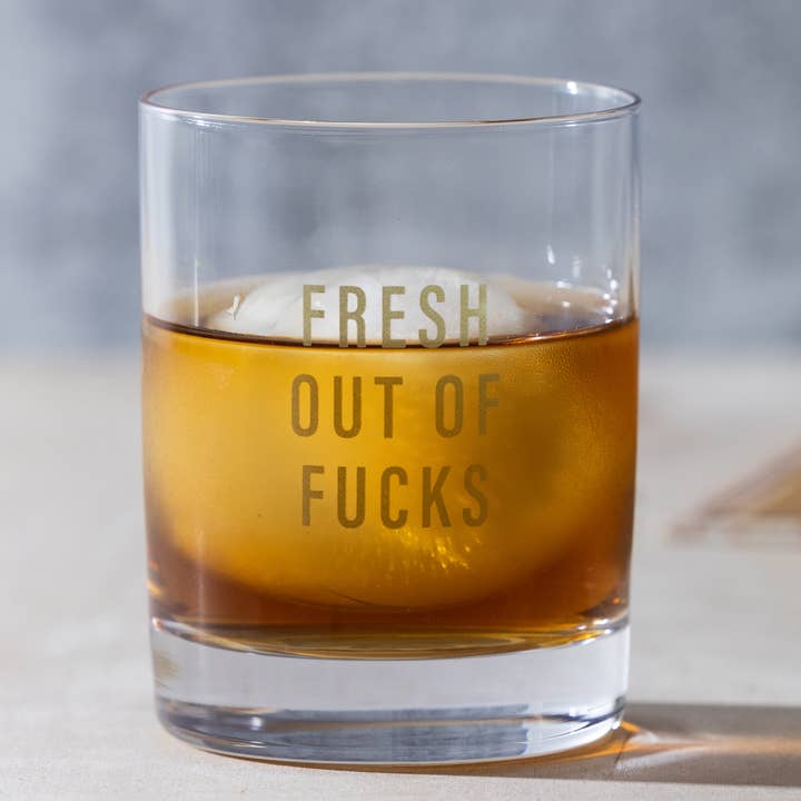 Transparent Fresh Out Of Fucks Rocks Glass for wholesale on Faire3