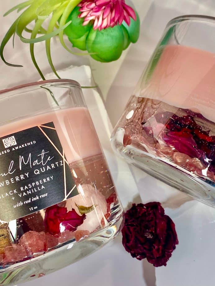 Bougie de Manifestation/Intention d'Amour d'Âme Sœur avec Cristal pour la vente par Starseed Awakened