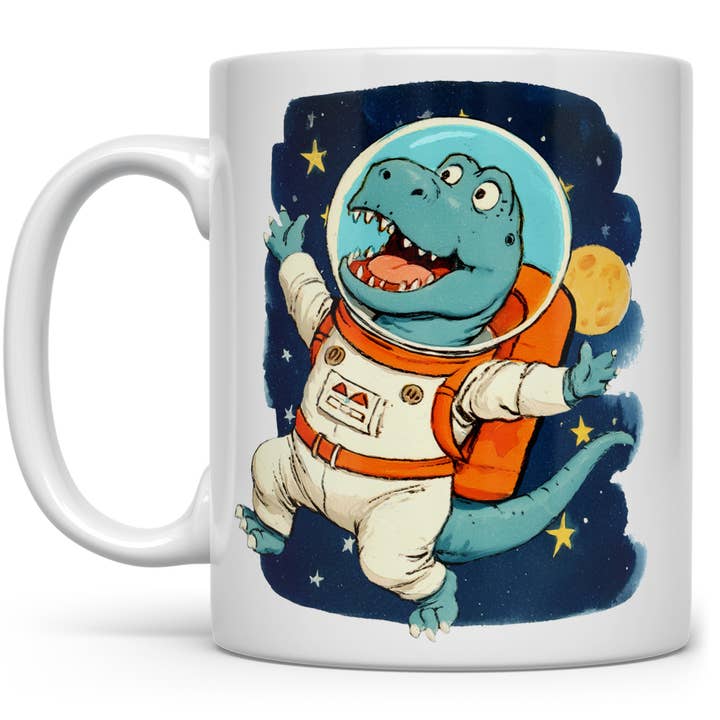 Space Astronaut Dinosaur Ceramic Mug, Fun Sci Fi Gifts for wholesale by Loftipop