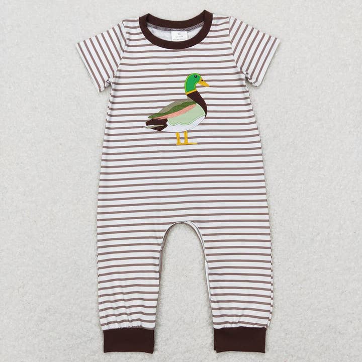 Baby Boys Duck Brown Stripes Short Sleeve Rompers for wholesale by Aier Wholesale