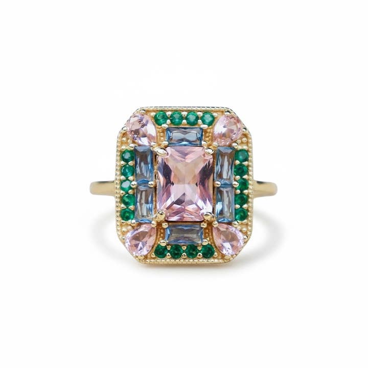 Emerald Morganite Art Deco Cocktail Ring -Lab Created Gemstones and other Purchase Wholesale carat. Free Returns & Net 60 Terms on Faire trending on Faire.