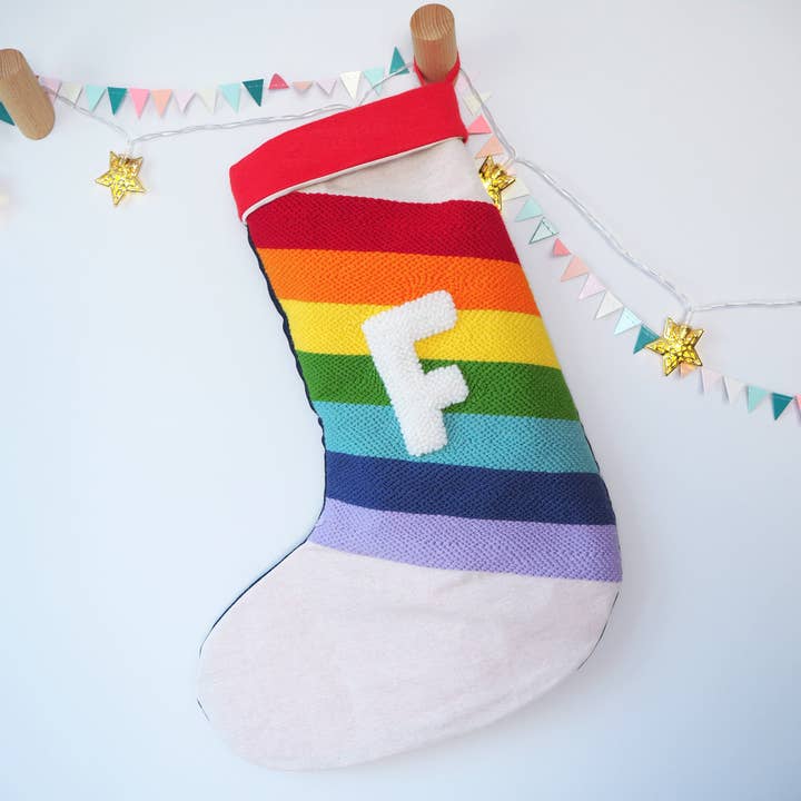 Custom Rainbow Stripe Christmas Stocking for wholesale by Brown Betty Blue