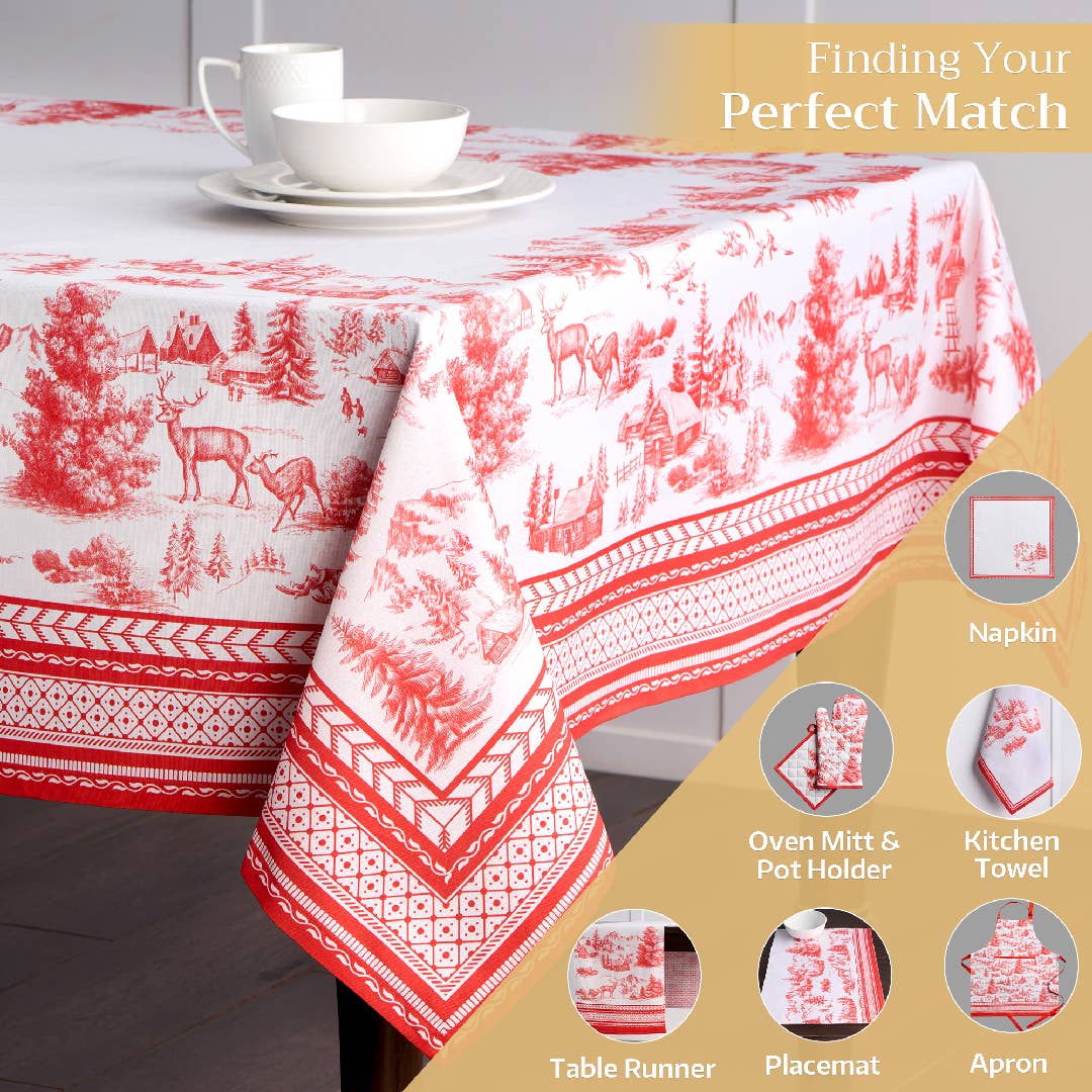 Maison d'Hermine - Design in Every Thread - Wholesale Tablecloth - Tablecloths 100% Cotton - 3 Shapes - Winter Jouy5