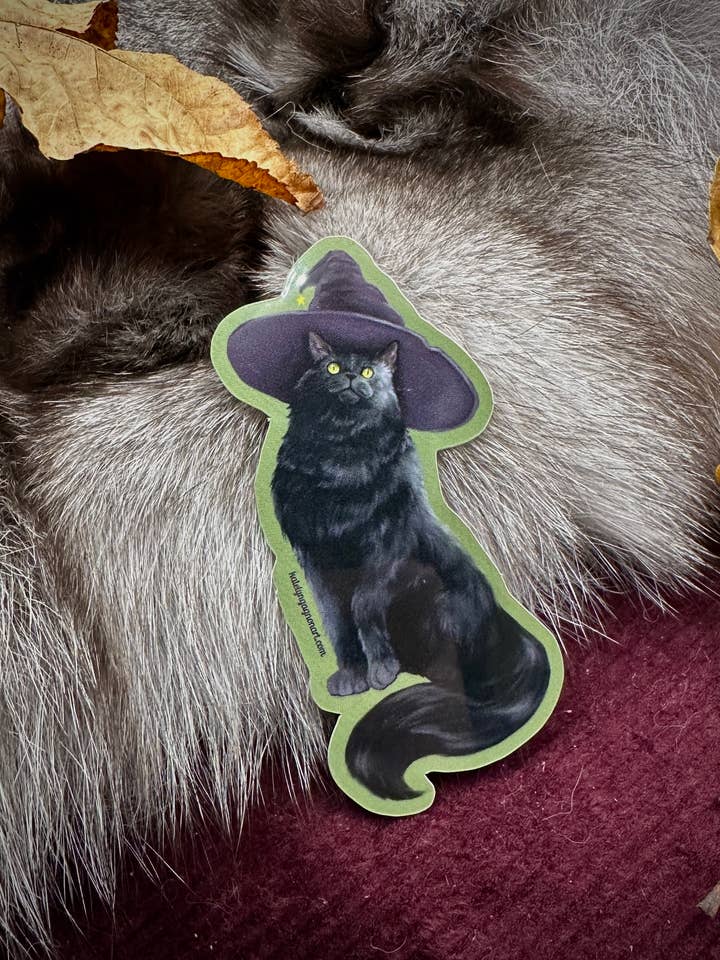 Witch Cat Vinyl Sticker for wholesale by Katelyn Gagnon Art