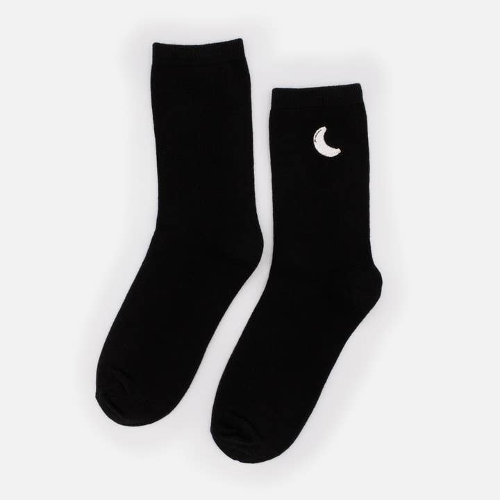 Svarta strumpor med vit halvmånebroderi - SO253-029BK för wholesale av Bizou
