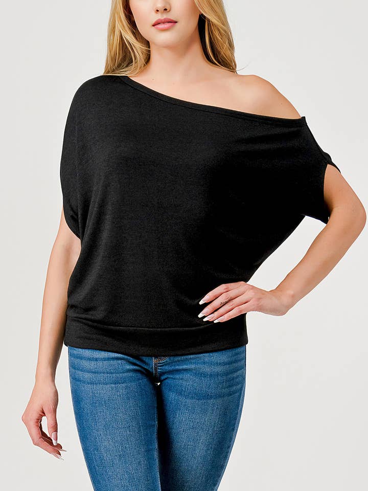 Off-Shoulder Asymmetric Knit Top, T481 for wholesale by Heimious