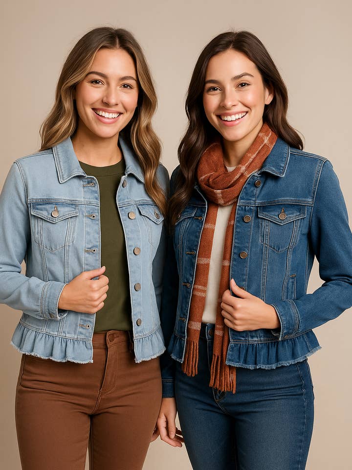 Pine Apparel - Wholesale Denim Jacket - Women's - Peplum Hem Denim Jacket1