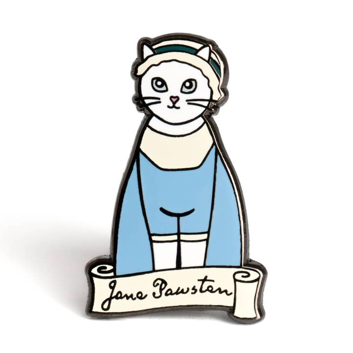 Spilla smaltata Jane Pawsten per la vendita all'ingrosso da parte di Bona Fide Bookworm