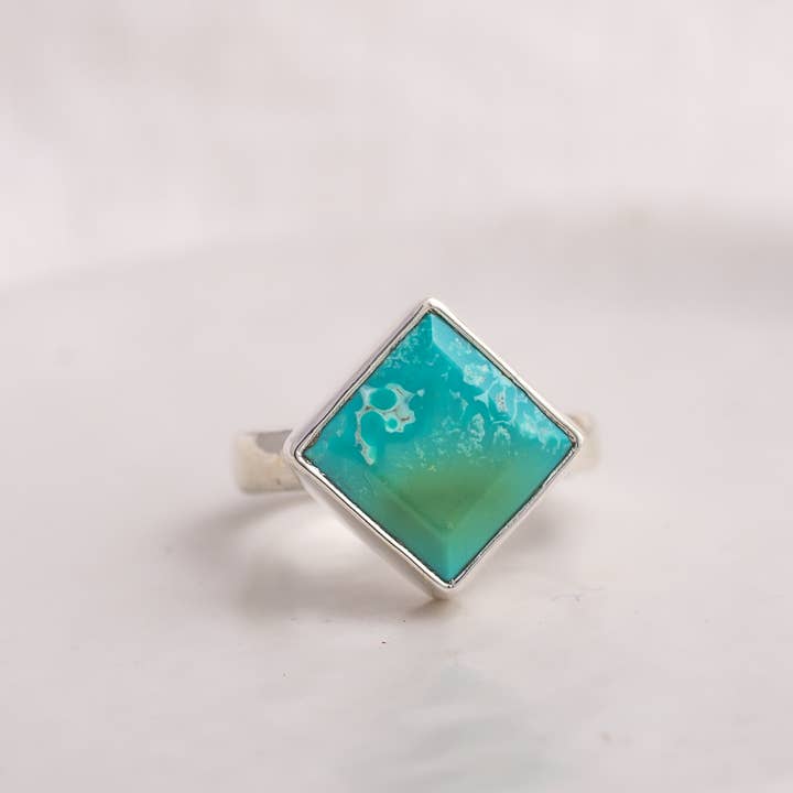 Diamond Luminous Ring ◇ Nevada Turquoise ◇ Size 6.5 for wholesale by Mahka Jewelry