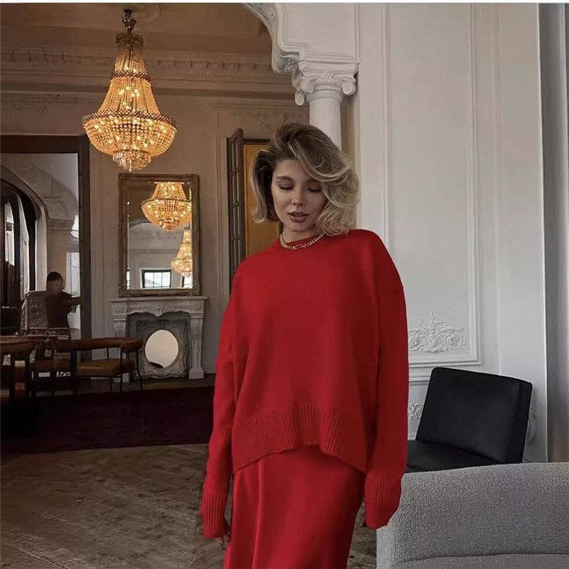 UZ Wholesale Store - Vente Pull en maille – femme - Pull ample à col rond de couleur unie3