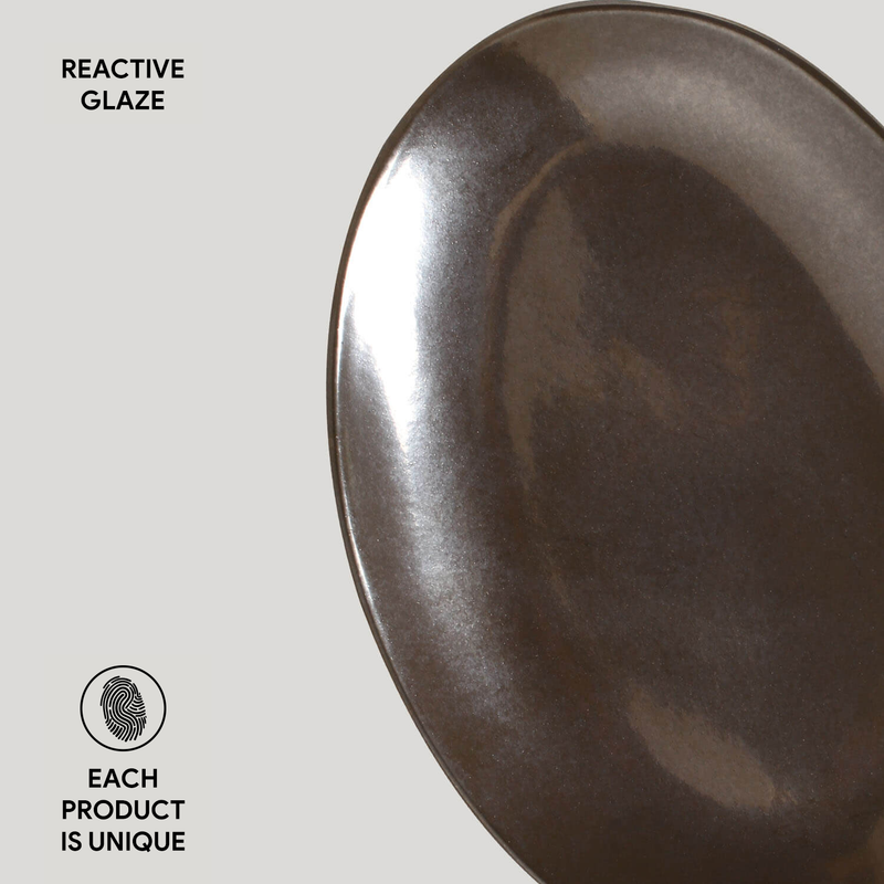 Silver Oval Dessert Plate Stoneware 8.86" Metallica for wholesale on Faire1