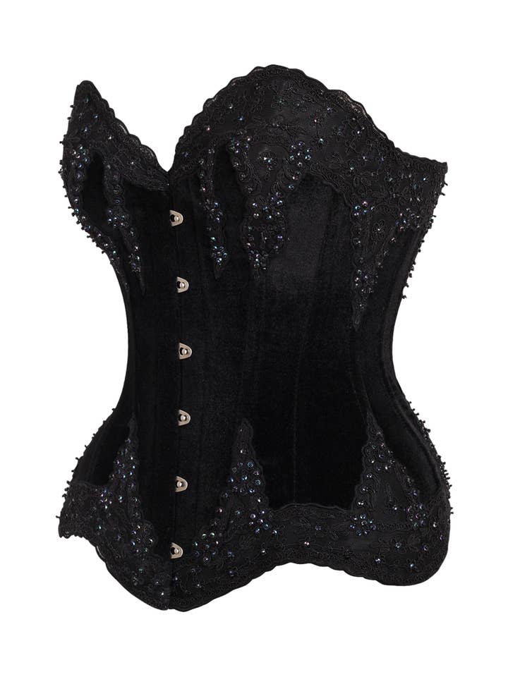 Daisy Corsets - Wholesale Corset - Women's - Top Drawer Black Velvet & Beaded Steel Boned Overbust Corset